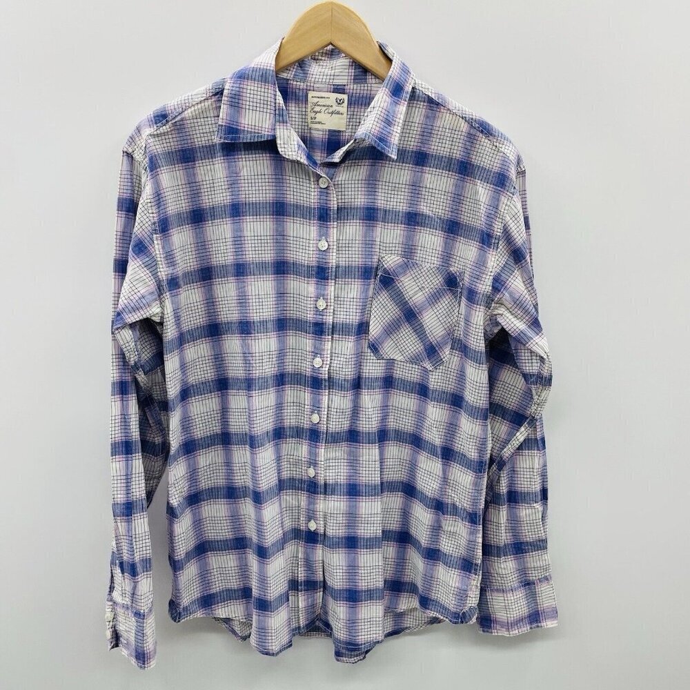 AEO American Eagle Outfitters Womens Small Boyfriend Fit Button-Down Shirt 834